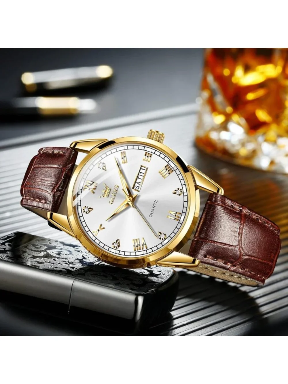 Stylish Men's Analog Quartz Watch with Day & Date, Stainless Steel, Luminous